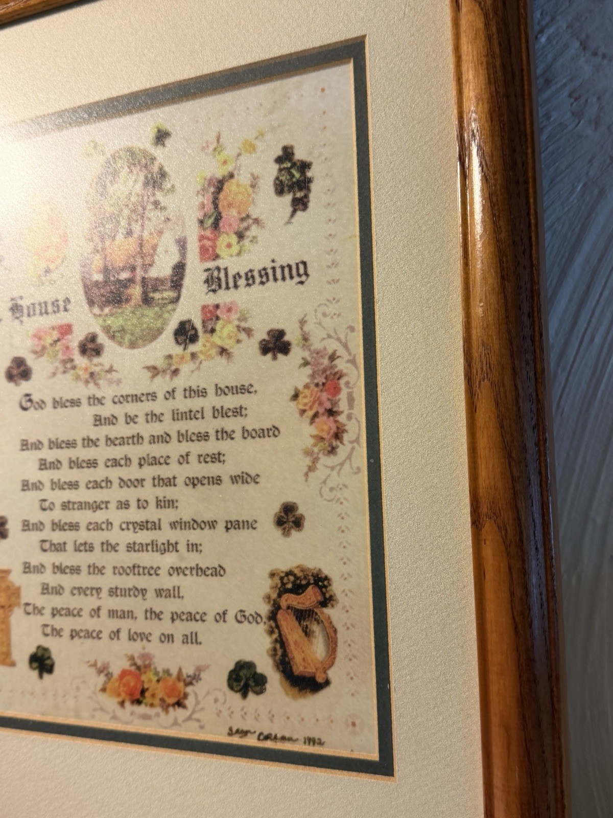 A HOUSE BLESSING Poem Framed, Matted & Signed. Oak Wood. Unique EUC