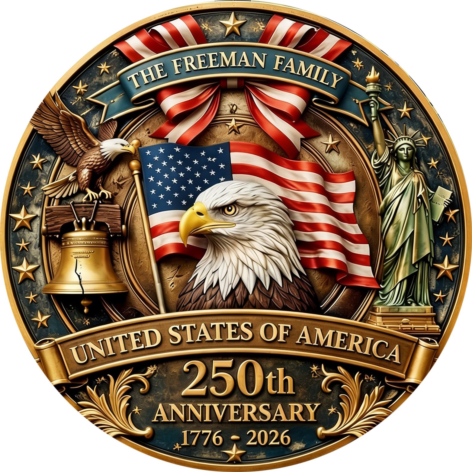Vintage USA 250th Anniversary Eagle Metal Sign Liberty 4th July Porch Wall Decor