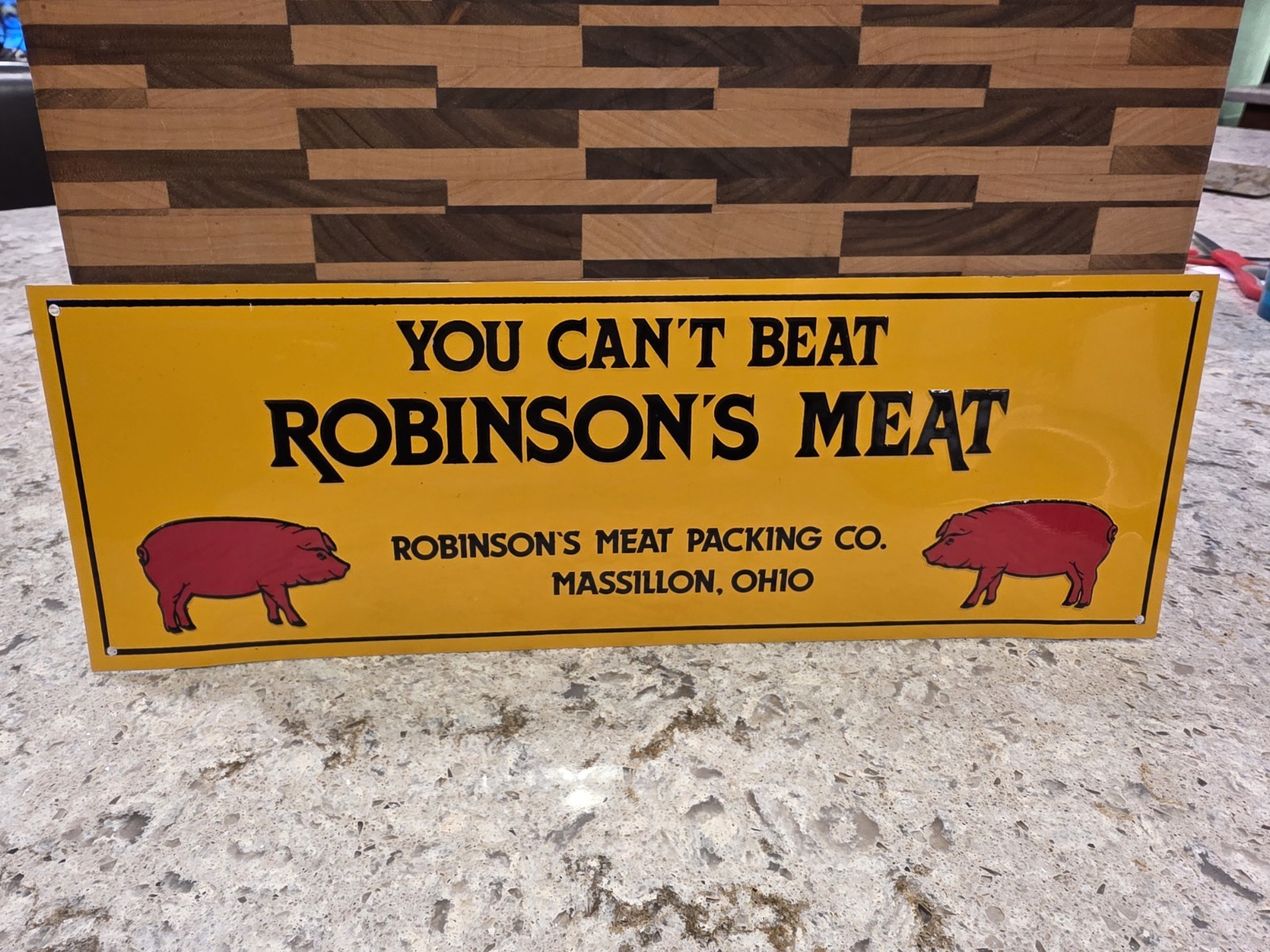 Embossed Robinson’s Meat Metal Sign – Butcher Shop / Farmhouse Vintage Pig