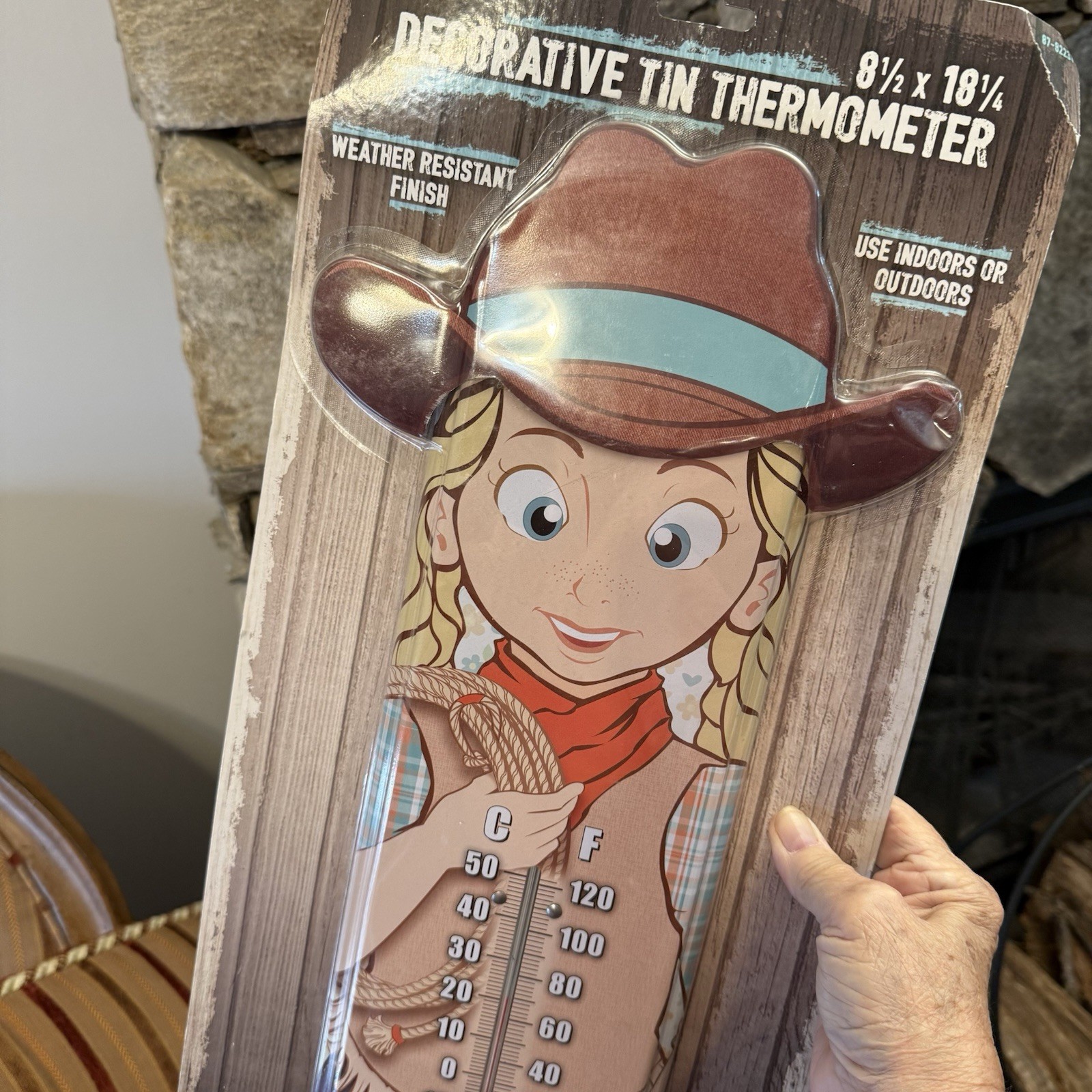 Cottage Core Tough 1 Decorative Tin Cowgirl Thermometer Indoors Outdoors New