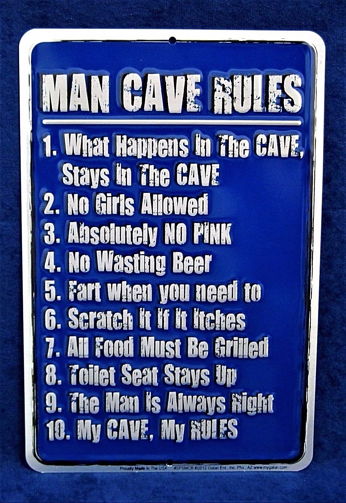MAN CAVE RULES -*US MADE* Embossed Sign – Garage Shop Bar Rec Game Rm Wall Decor