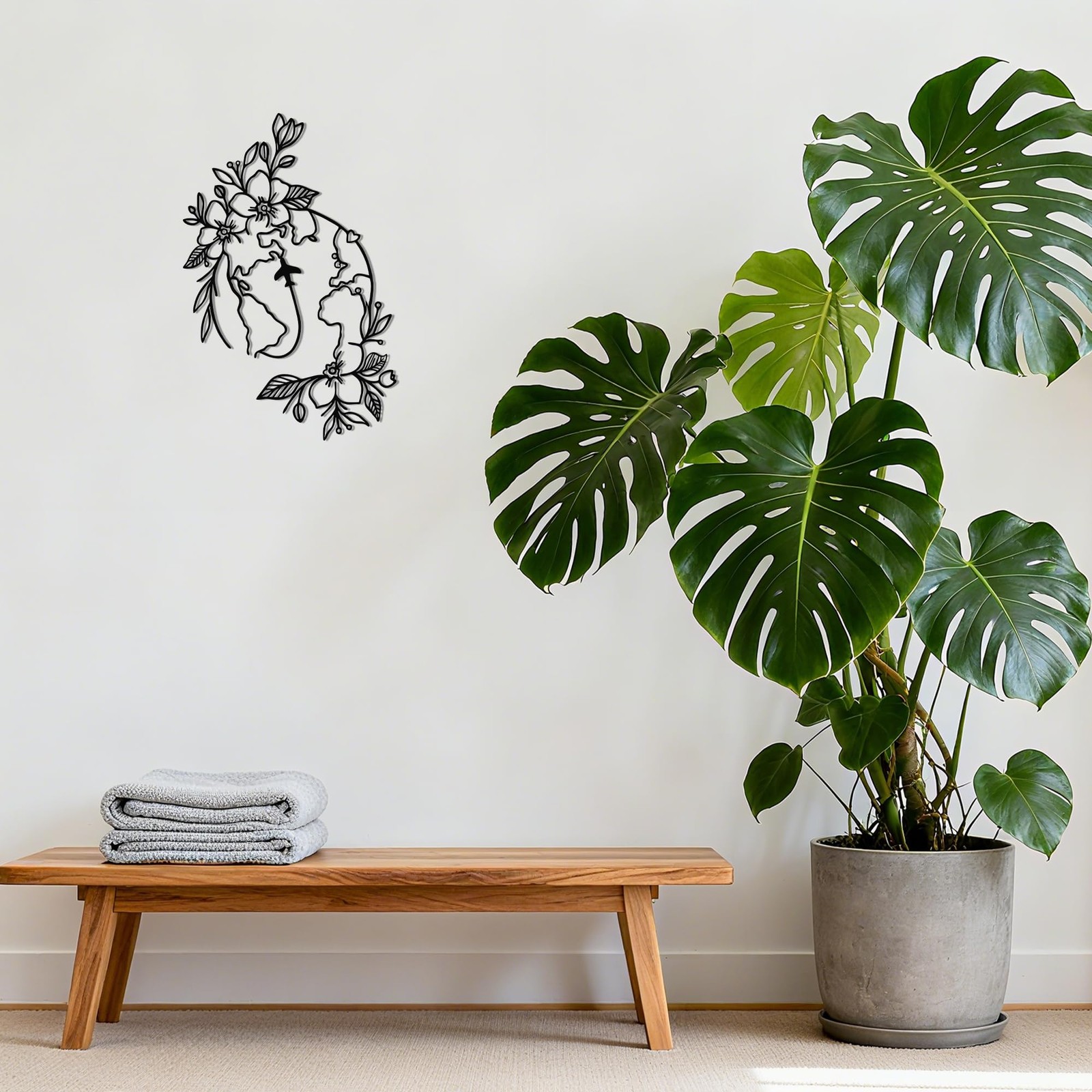 Metal Travel Wall Decor World Map Design Flower Plane Bedroom Art Travelers