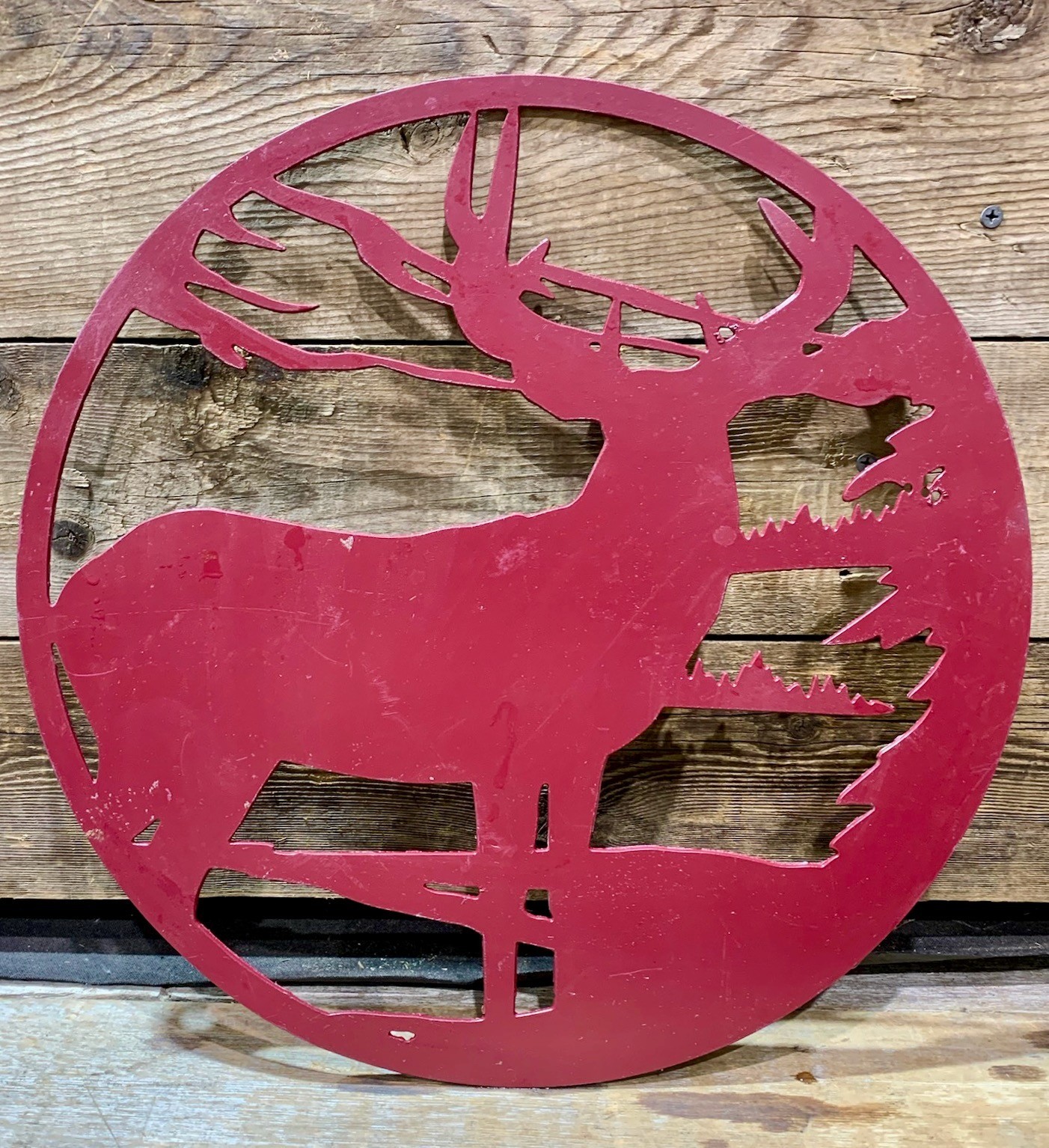 Laser-Cut Metal Wall Art, Deer Silhouette & Pine Tree Forest, 14.75″ x 14.75″