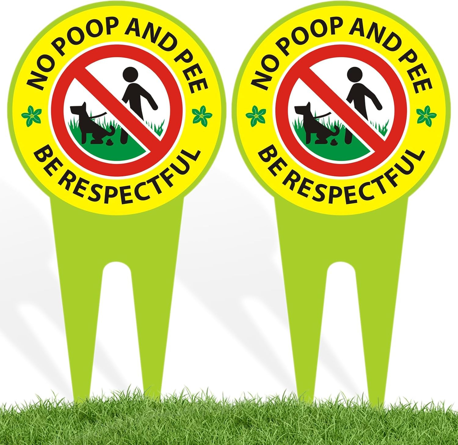 No Dog Poop Sign 2 Pack, Double Sided – Be Respectful/No Poop and Pee, Protect Y
