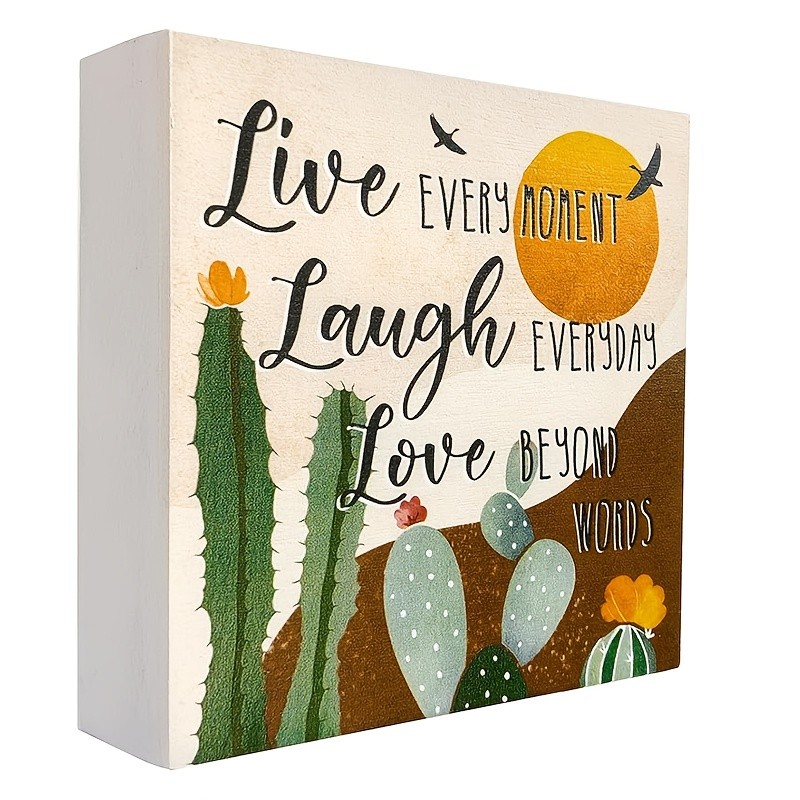 2D Inspirational “Live Laugh Love” Cactus & Sun Wall Art Sign Wooden Desk Decor