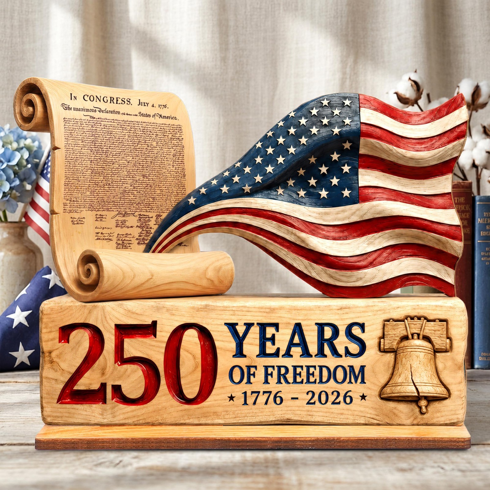 250th Anniversary USA Decorations – 9″ Wooden Sign, Patriotic 4th of July Decor,