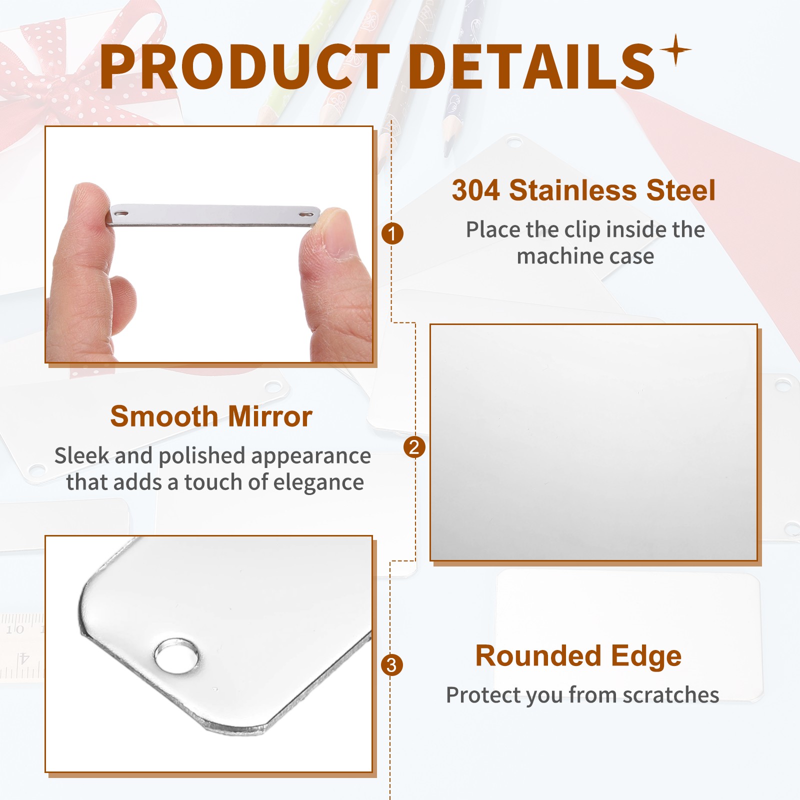 6Pcs Blank Name Plates, 2.8 x 1.4″ Mirror Engraved Plate with 4 Holes, Silver
