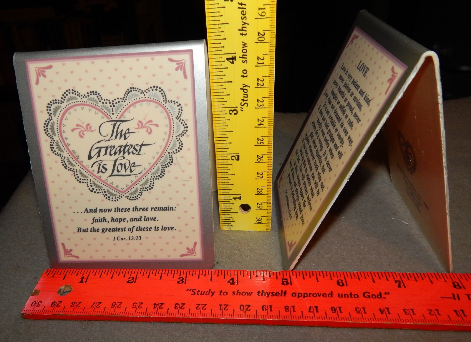 2 ‘The Greatest is Love’ Desk Topper, 1 Corinthians 13: (4 1/4″ x 3 1/2″) new