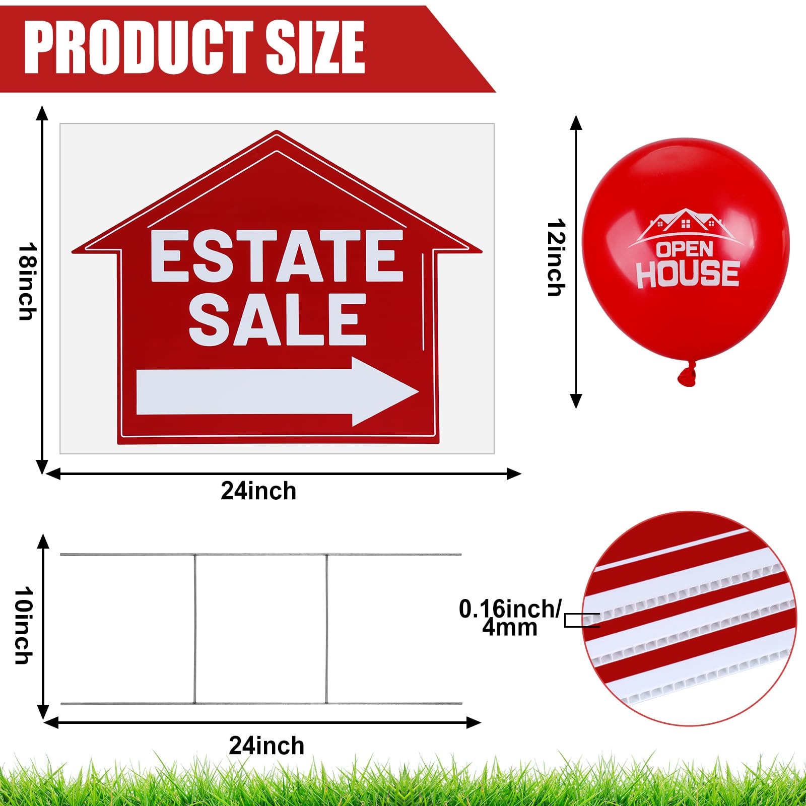5 Pack Large 24 x 18 inches Double Sided Estate Sale Signs Set with Heavy Met…