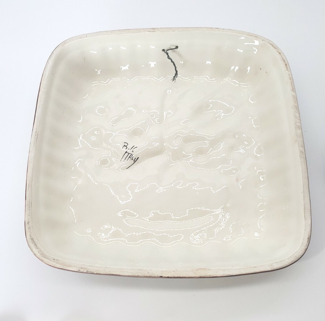 Vintage Ceramic Hand Painted Raised Floral Wall Hanging Mold Italy 9.5″ Square