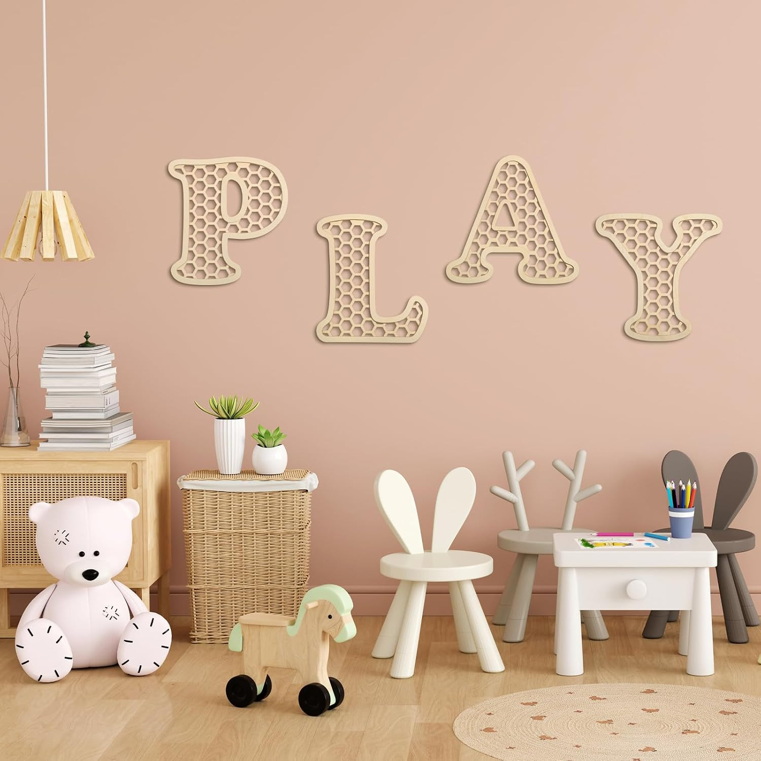 Playroom Decor 12 in Wooden Rattan Letters Set Playroom Sign Decor Boho Wall Sig