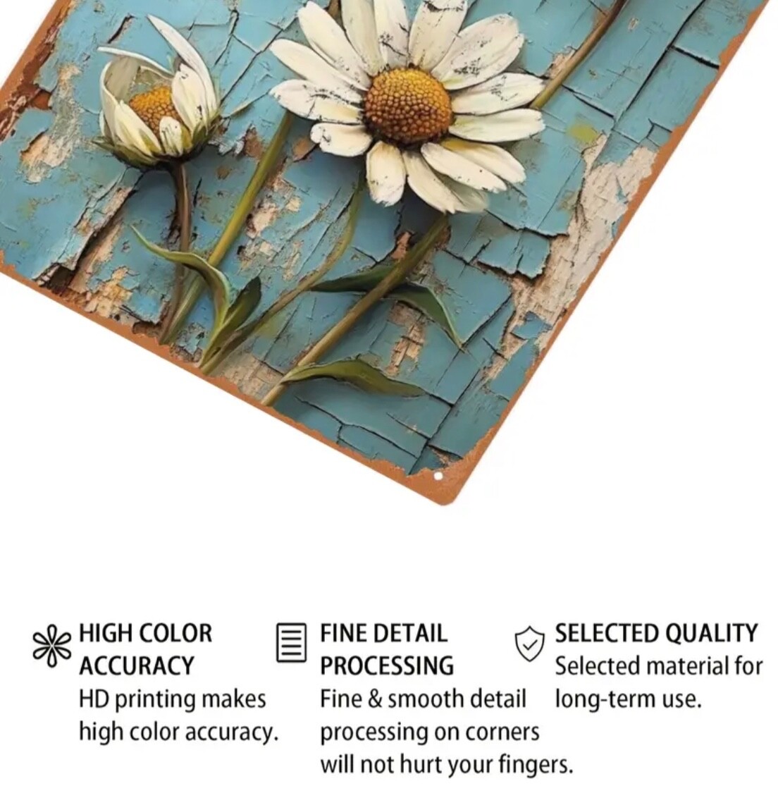 Vintage Metal Sign DAISIES French Country Floral 8 x 12