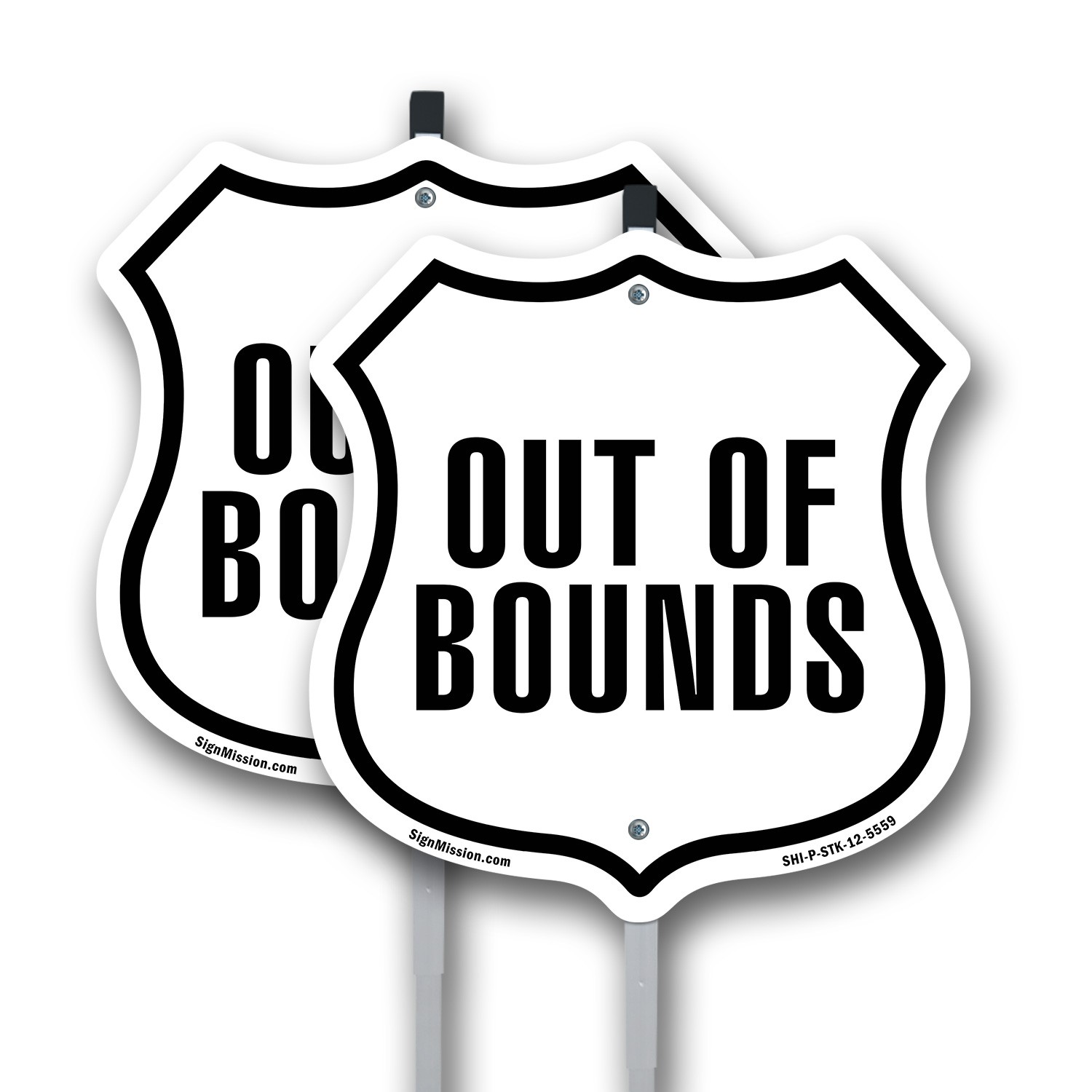 Out Of Bounds Shield Shaped Sign With Stake Weather Resistant Crafted in the USA
