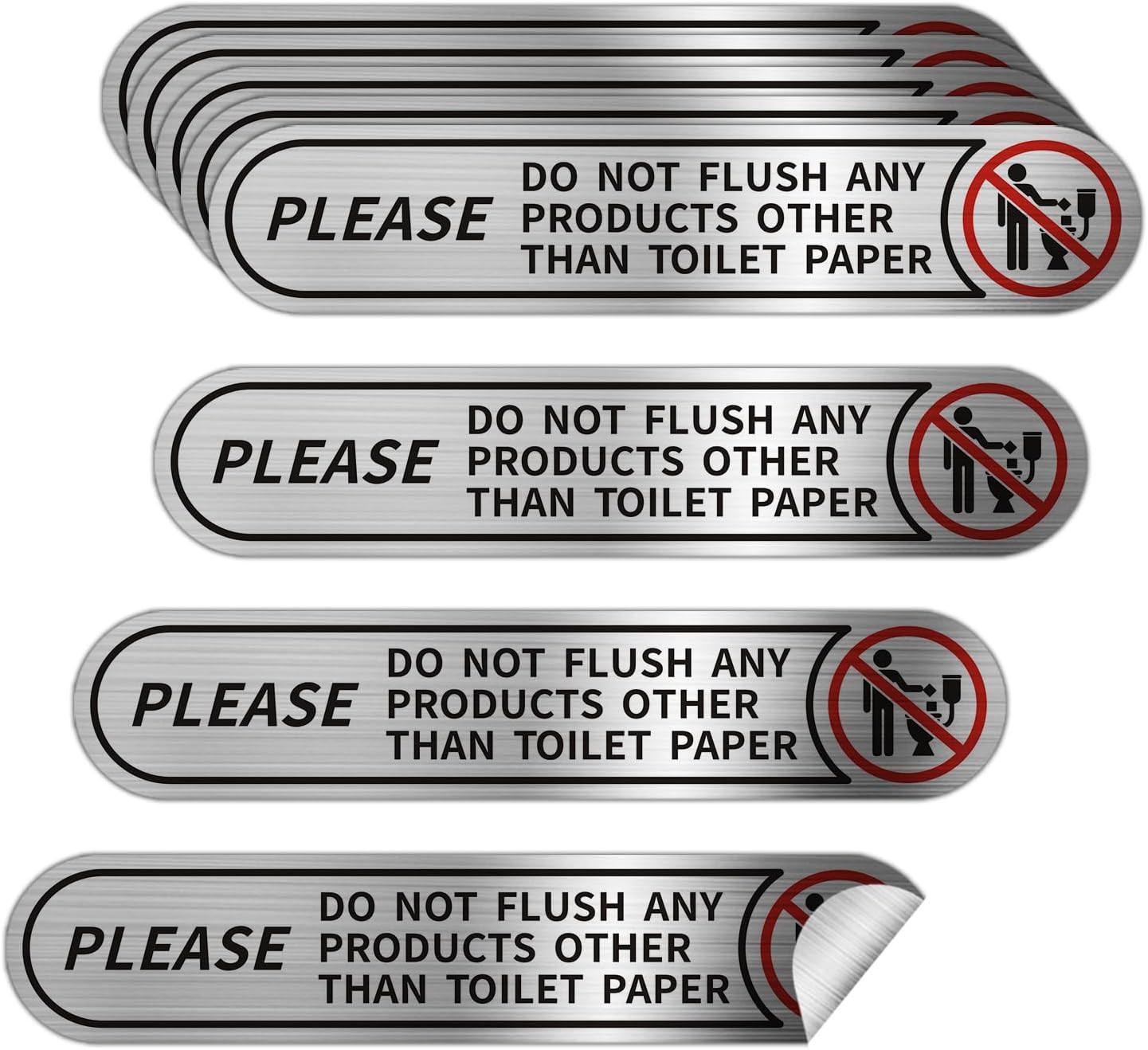8 Pack Toilet Paper Only Stickers – Brushed Silver Bathroom Sign, 5×1 In