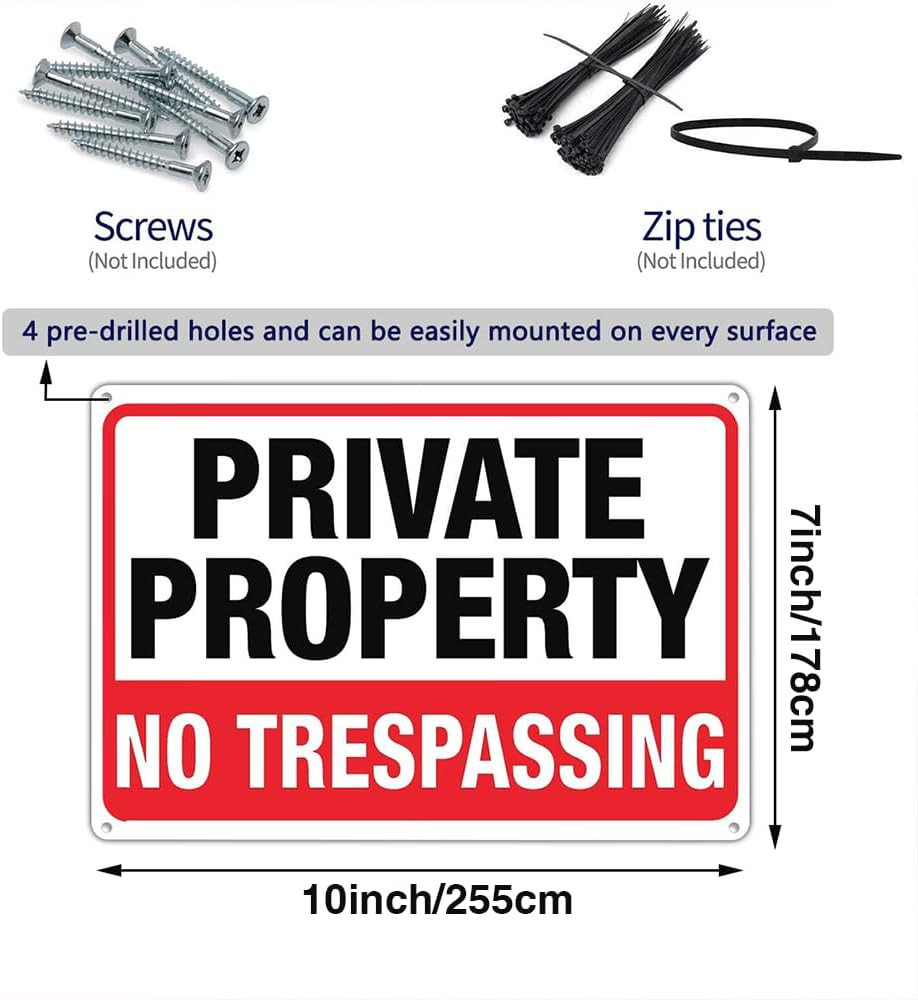 2-Pack No Trespassing Signs Private Property Metal Sign 10 X 7 in Aluminum |