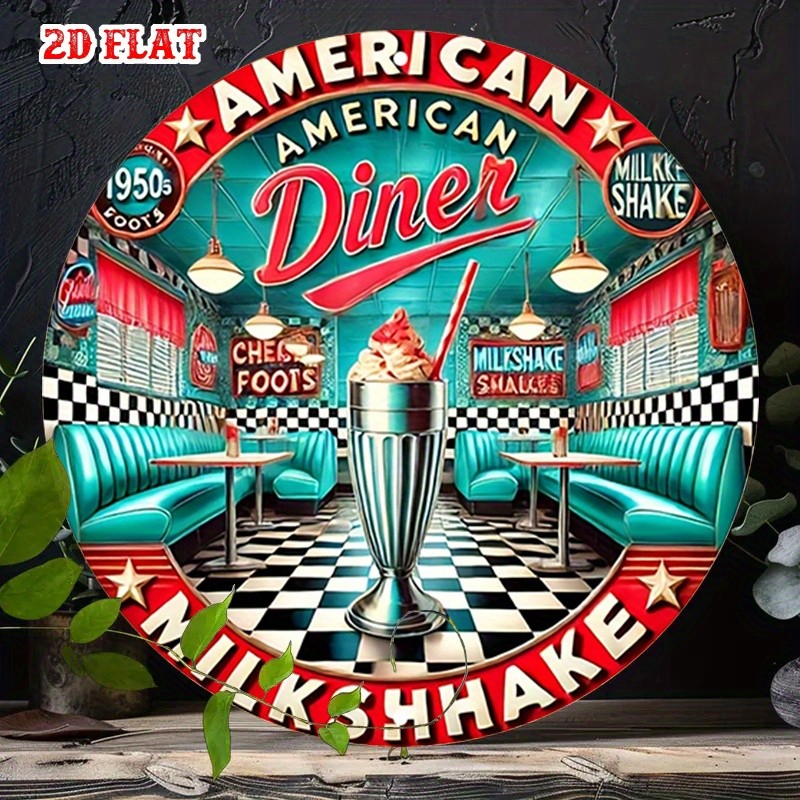 Vintage Diner Sign 1950s American Aluminum Sign 8 Round Funny Milkshake