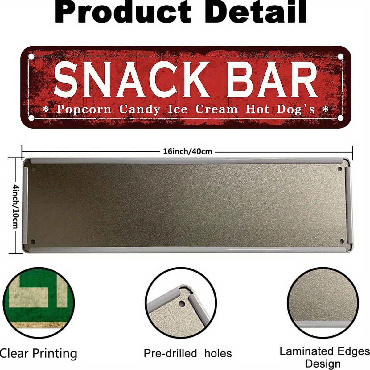 Vintage Metal Snack Bar Sign Red White Retro Decor