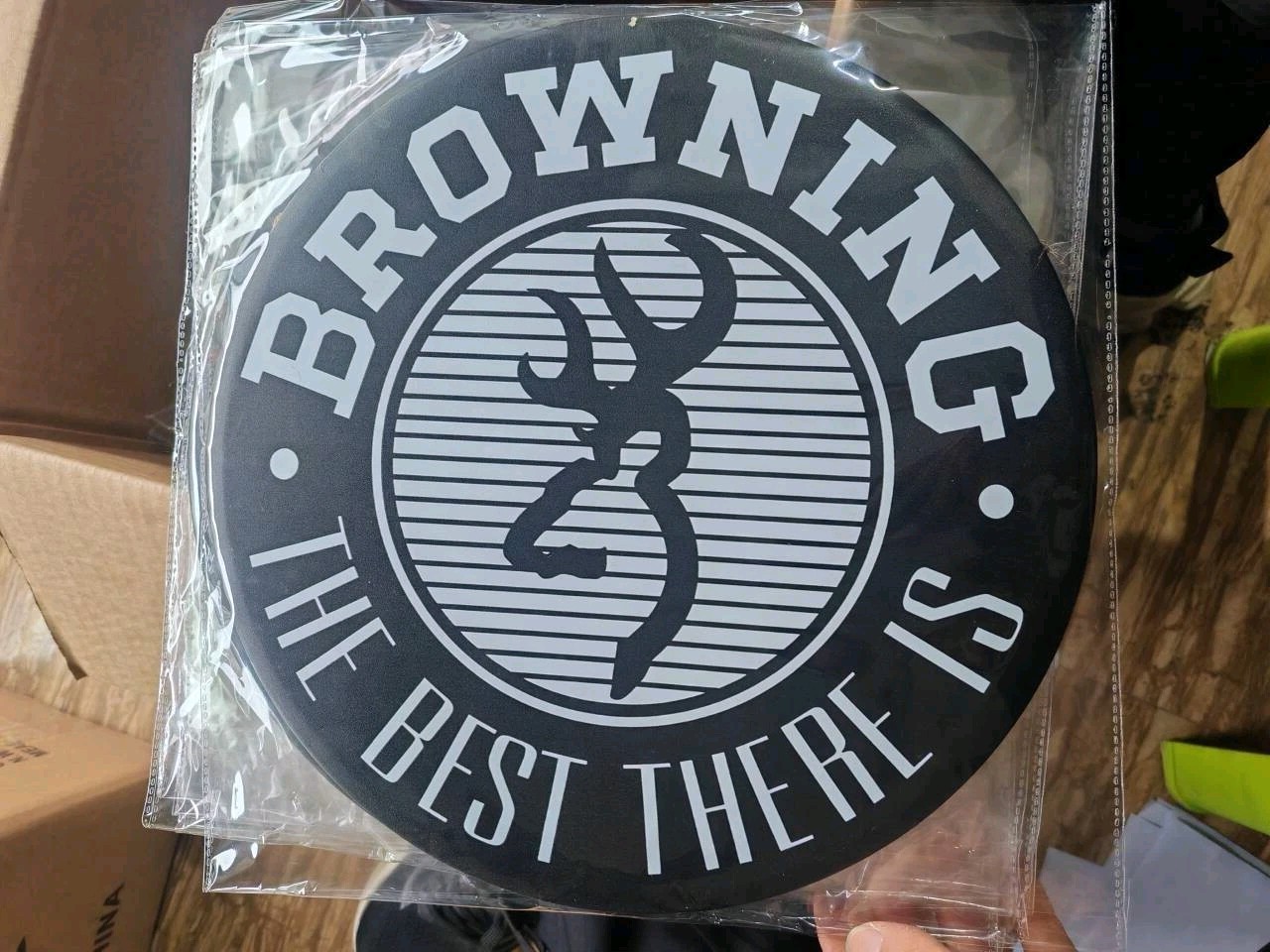 Browning The Best There Is Firearms Metal 12-in Round Gun Sign Black White