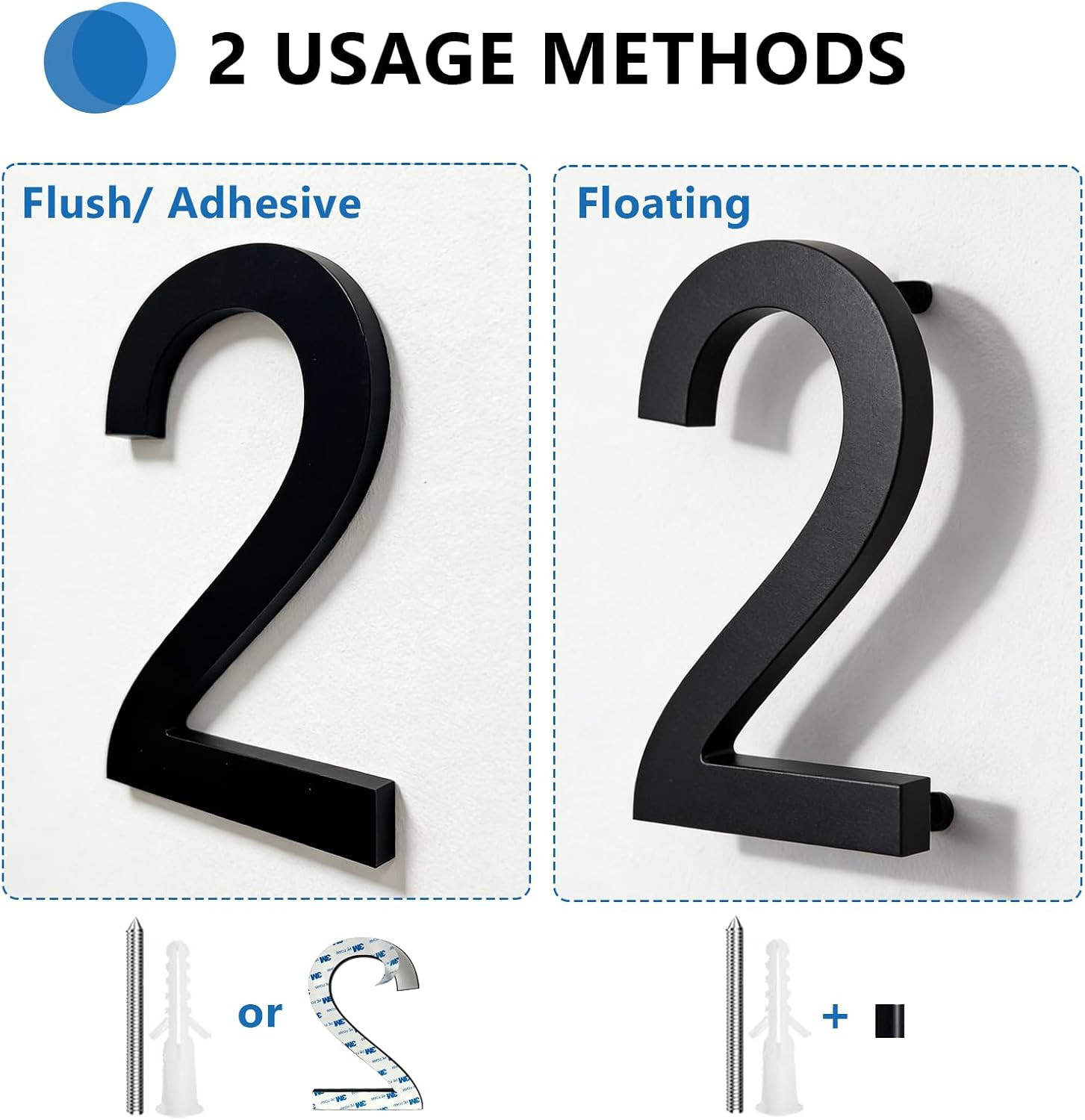 8 Inch Large Modern House Numbers for Outside, Easy Floating & Adhesive Back Ins