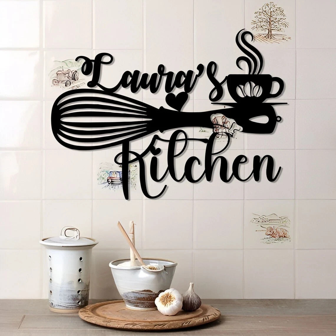 Personalized Kitchen Metal Sign Custom Name Monogram Wall Art Decor Mother’s Day