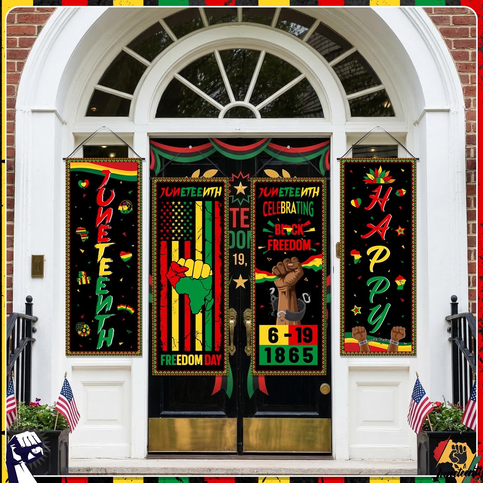 4 Pcs Juneteenth Porch Sign Banners – African American Independence Day Decor, F