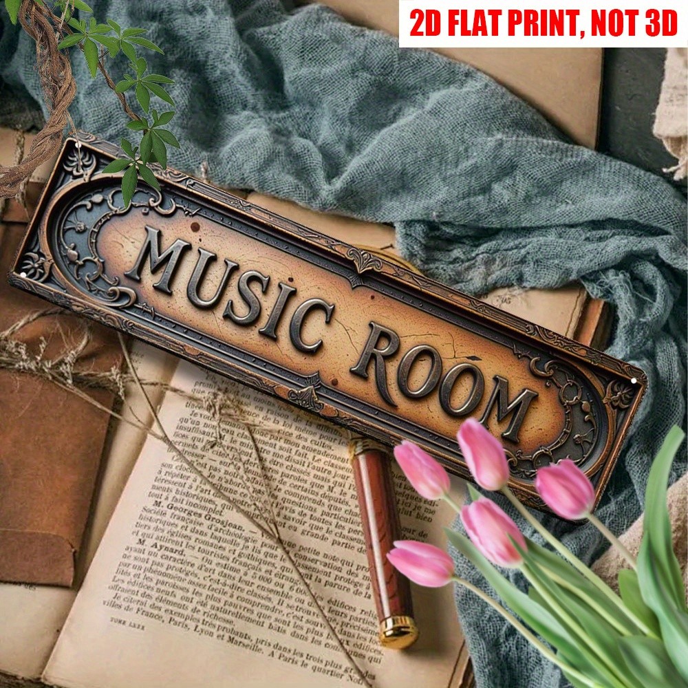 Vintage Baroque Trim Music Room Rectangular Metal Instrument Lounge Wall Sign
