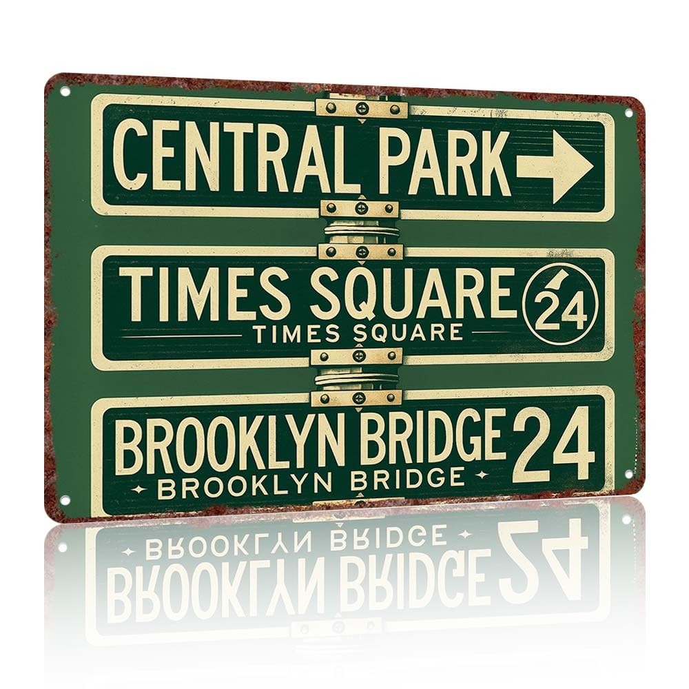 Vintage metal sign “Central Park Times Square Brooklyn 8L”x 12W”, colorful