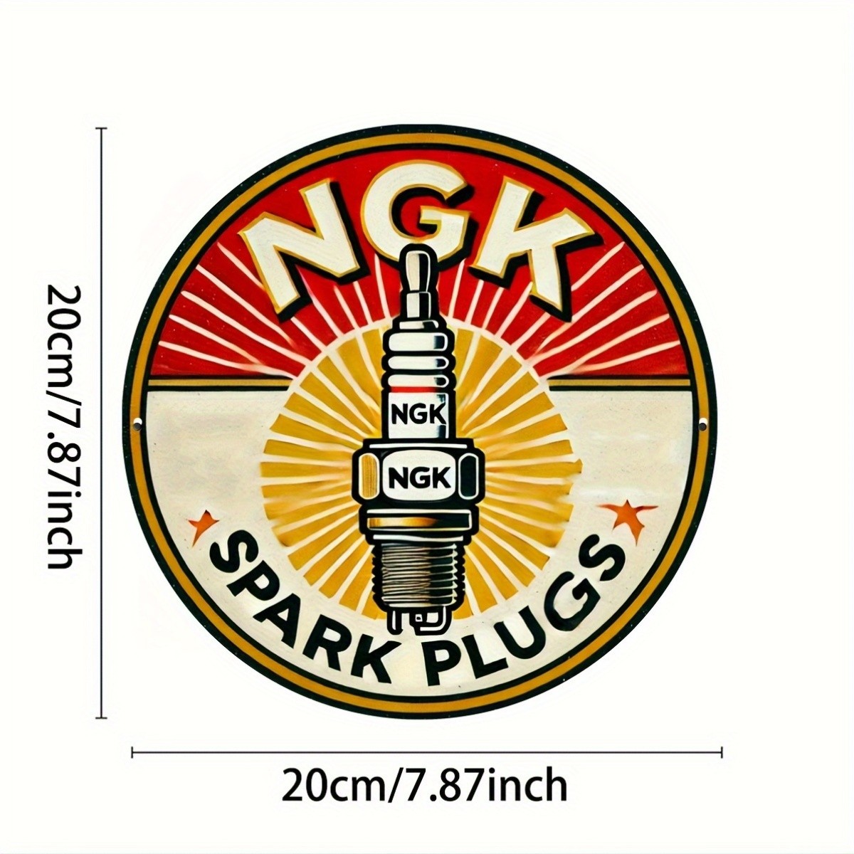 1pc, 8×8 inches (20x20cm) NGK Spark Plugs Aluminum Tin Metal Signs, Round Wall A