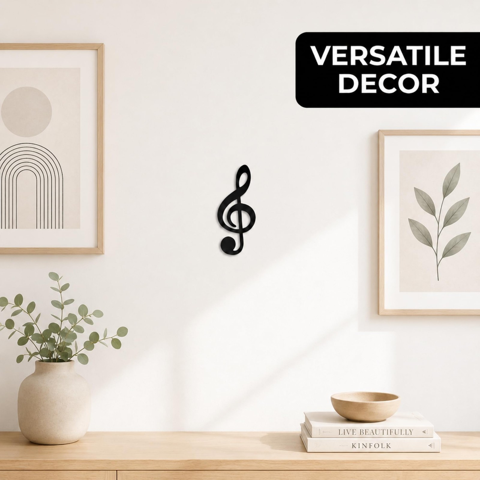 Treble Clef Music Note Glossy Black 9 Inch Wood Hanging Wall Decoration