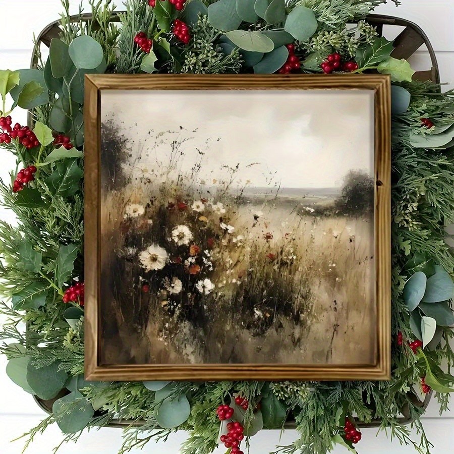 2D Vintage Rustic Wooden Wall Art Impressionist Wildflowers Farmhouse Home Decor