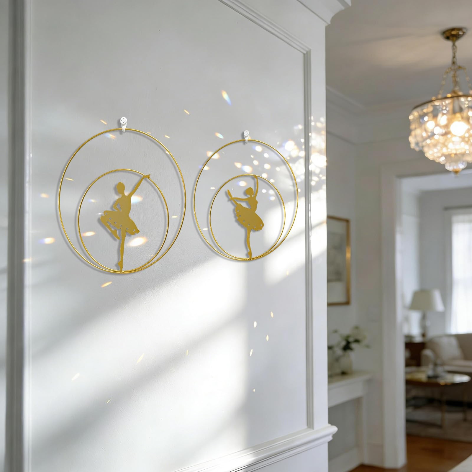 2Pcs 11″ Gold Round Metal Ballet Wall Art Decor Minimalist Hanging Sign for L…