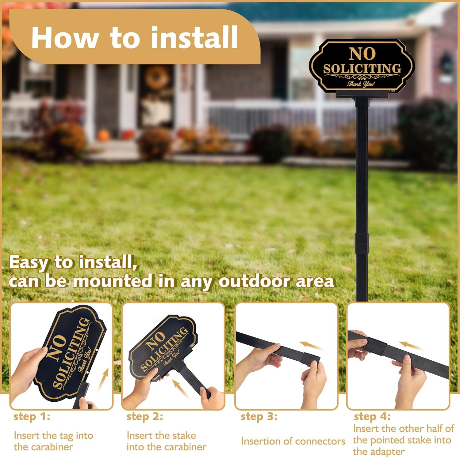 No Soliciting Sign for House with Stake Thick Aluminum – 5×10 Inch/37 Inch