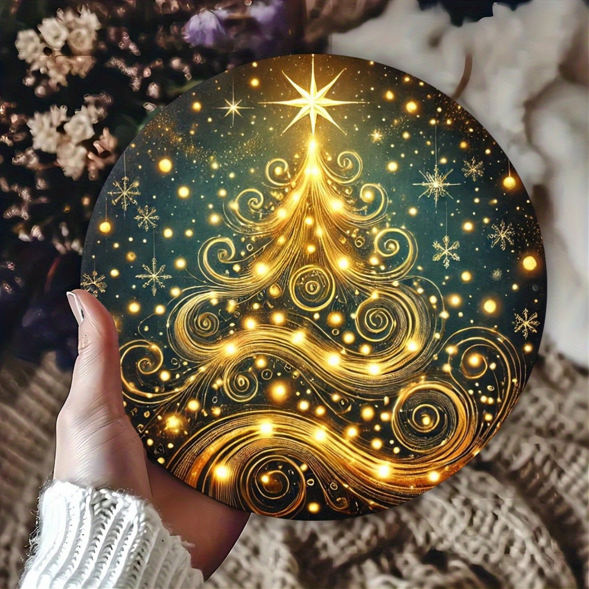 8*8 inch Aluminum inches Aluminum Sign, Abstract Christmas Tree Tin Metal Signs