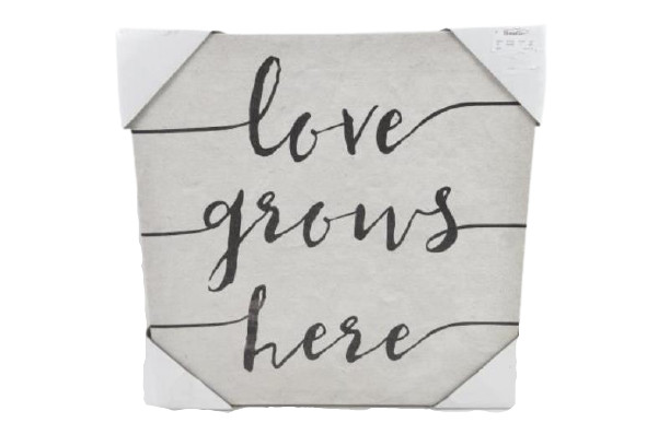 Home Goods Love Grows Here Canvas Wall Decor 14×14 Beige Black Cursive Sign