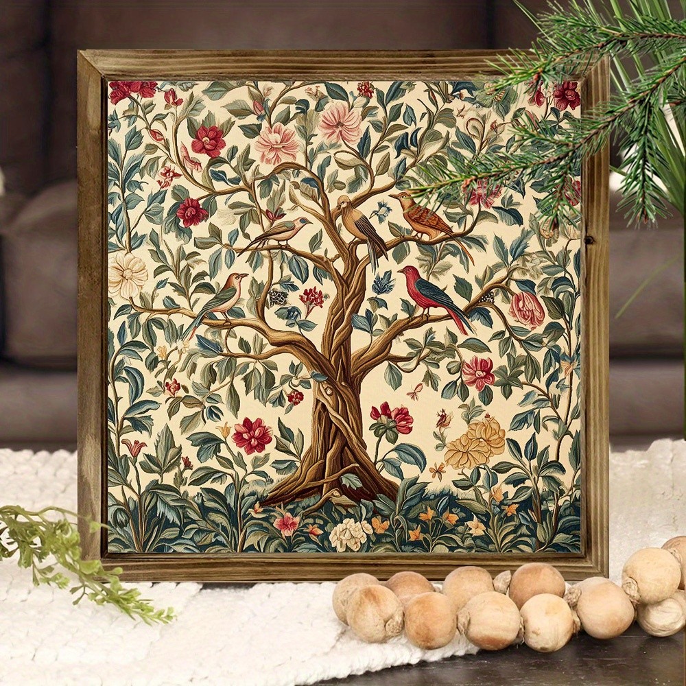 2D 8×8 Inch Tree of Life Wall Plaque Rustic Wood Framed Art Home Office Decor