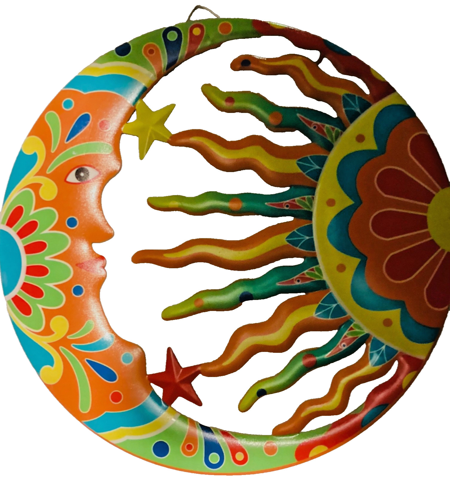 Talavera Style Sun Moon Wall Plaque Colorful Metal Celestial Mexican Decor Art
