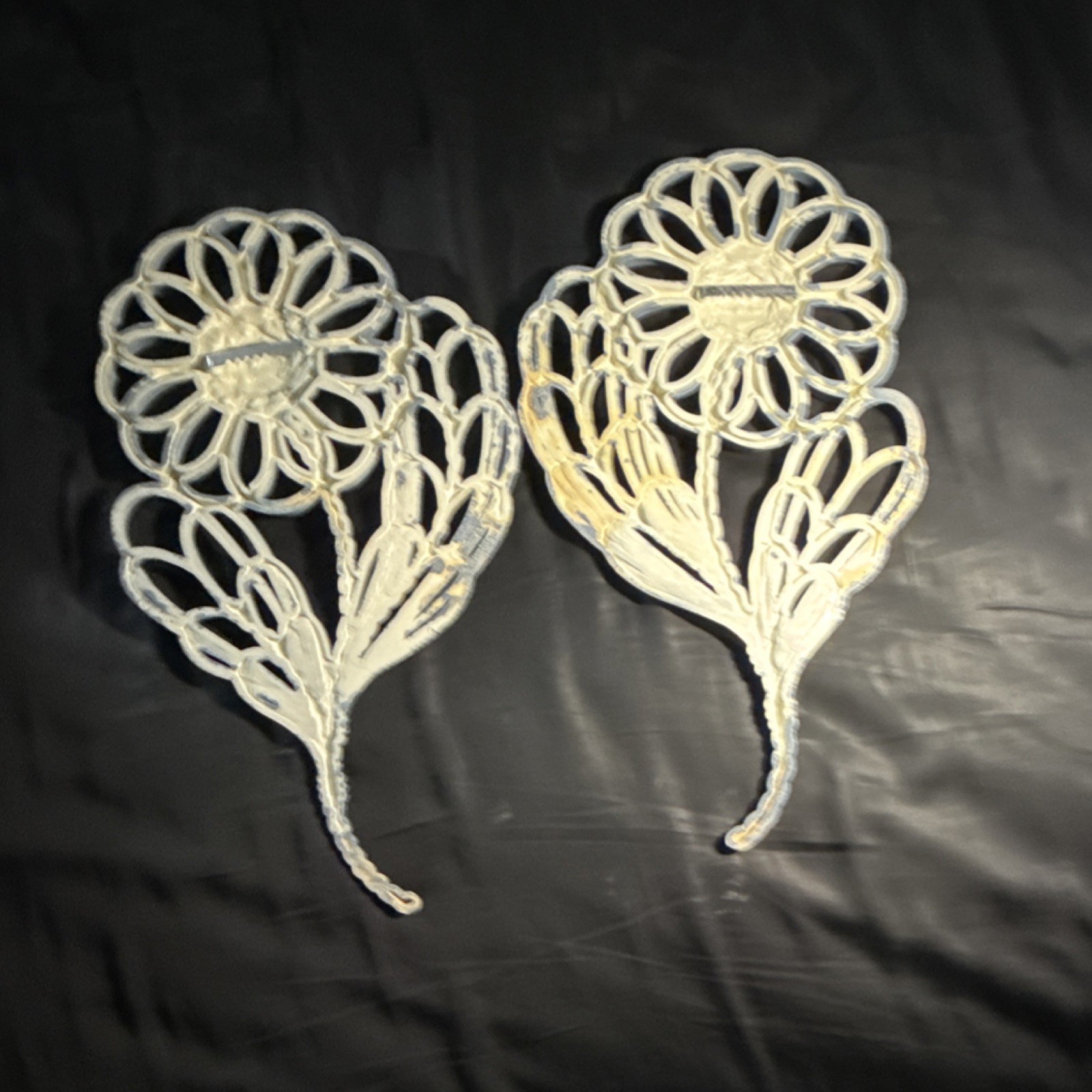 Blue Plastic Flower Wall Decor Pair, Medium, Floral Art, Vertical Mount