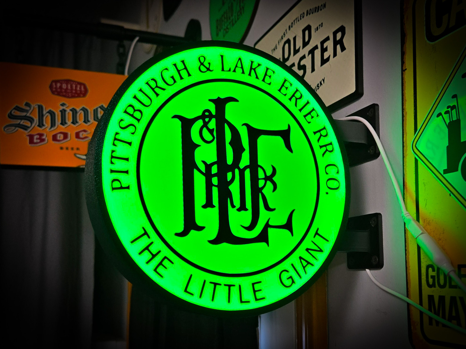 Pittsburgh & Lake Erie LED Lightbox Sign 3D Printed Round Wall Mount Man Cave