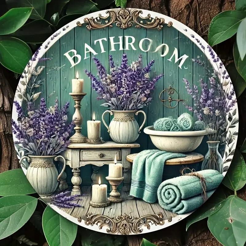 Vintage Lavender Bathroom Metal Sign French Country Farmhouse Tin Wall Decor