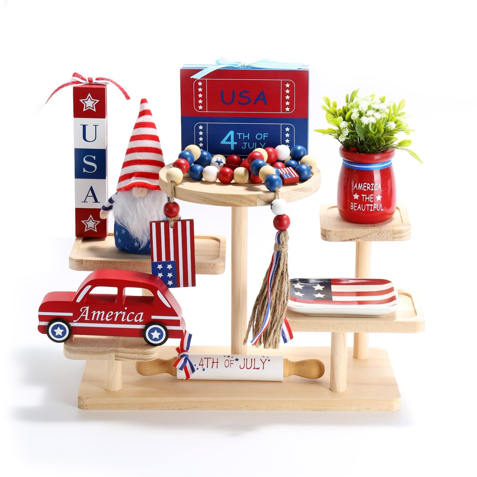 4th of July Decorations Patriotic Tiered Tray Decor Set, 8 Pcs Fourth of July…