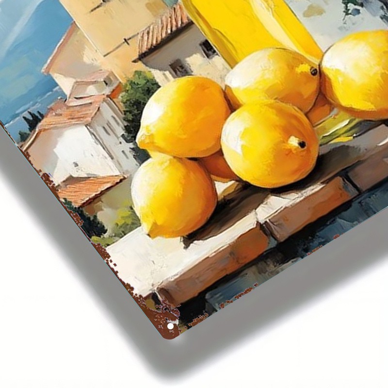 Metal Landscape Sign Lemon Olive Oil Vintage Wall Art 8×12 Inches