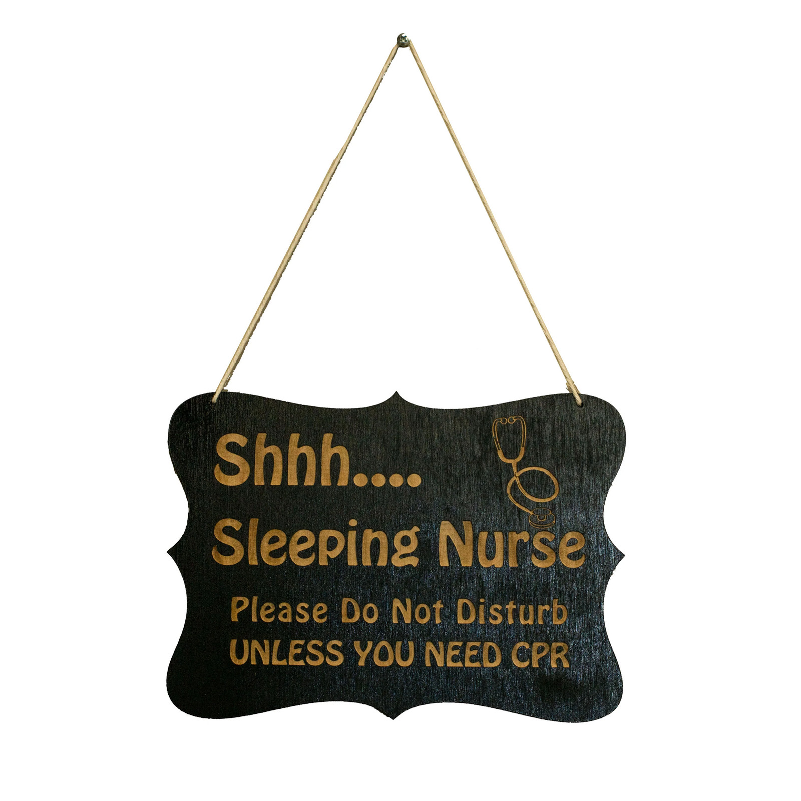 Shhh Sleeping Nurse Door Sign 9×6.5in Black Painted Wood