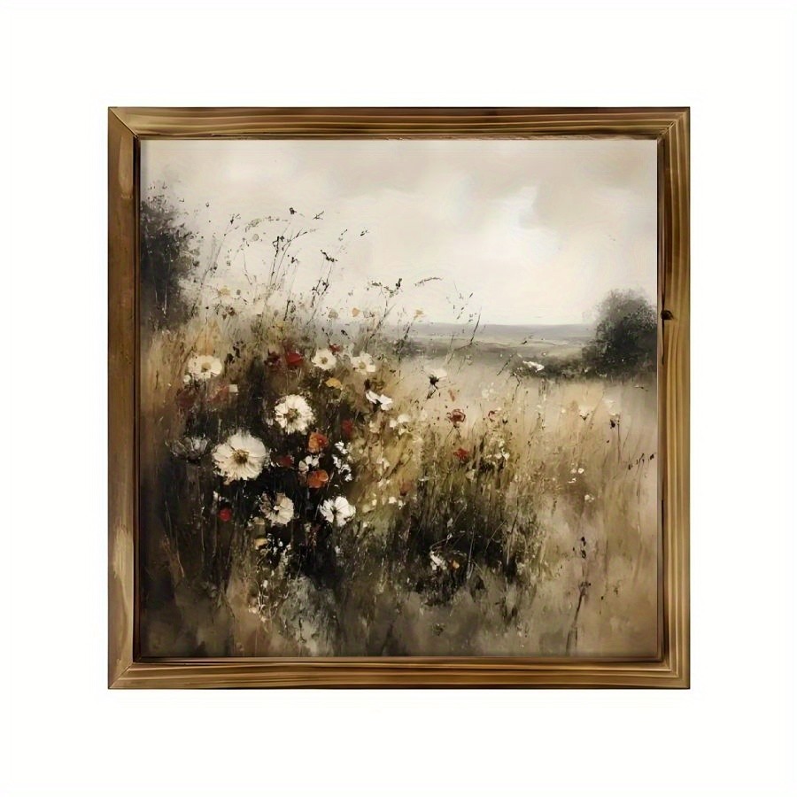 2D Vintage Rustic Wooden Wall Art Impressionist Wildflowers Farmhouse Home Decor