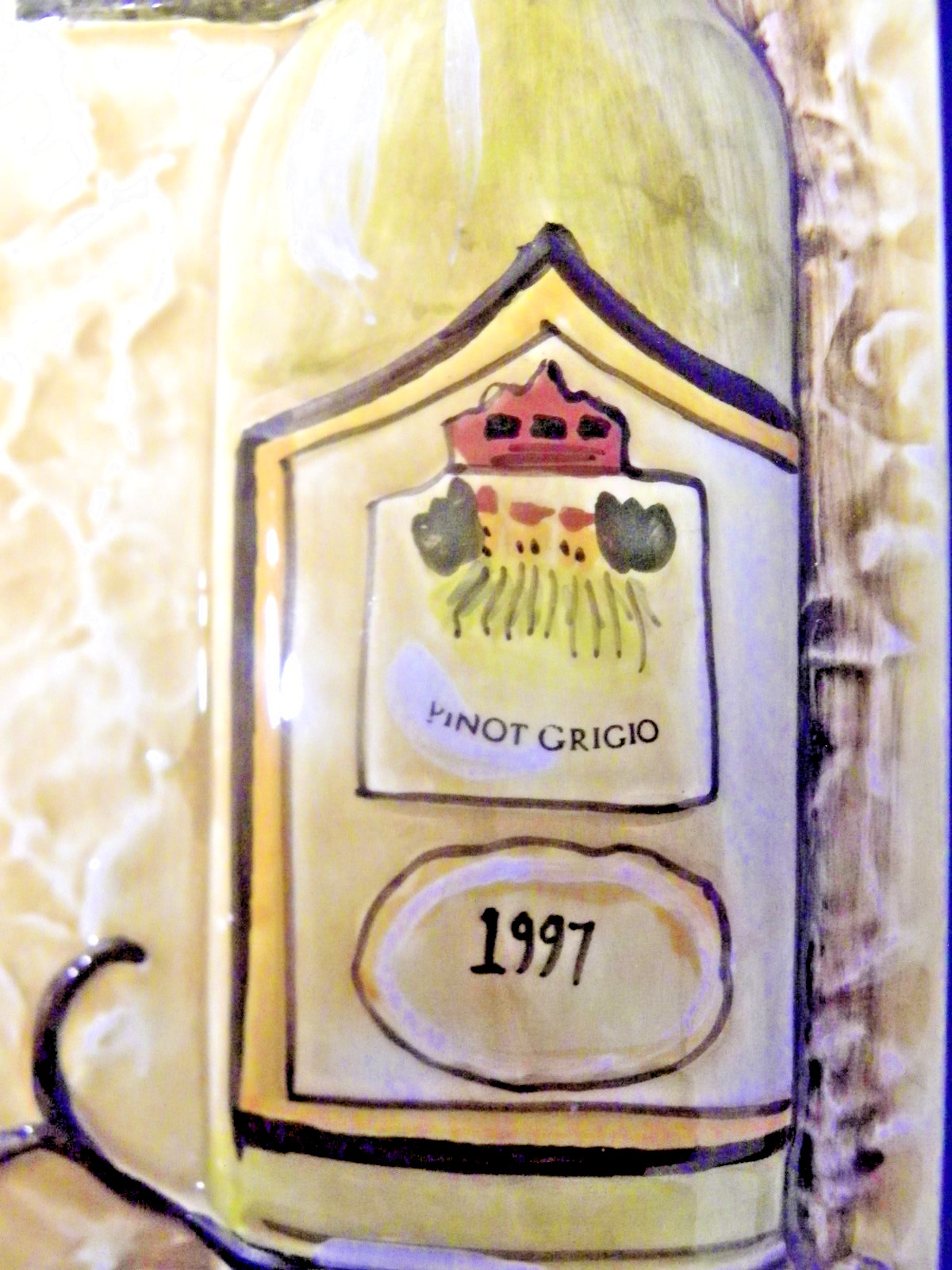 Wall Art 3D Plaque Glossy Ceramic Wine /Grapes Signed C. Winterle Olson 12″ x 4