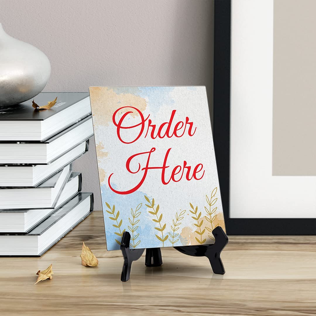 Signs ByLita Order Here, Blue Watercolor Table Sign (6 x 8″)