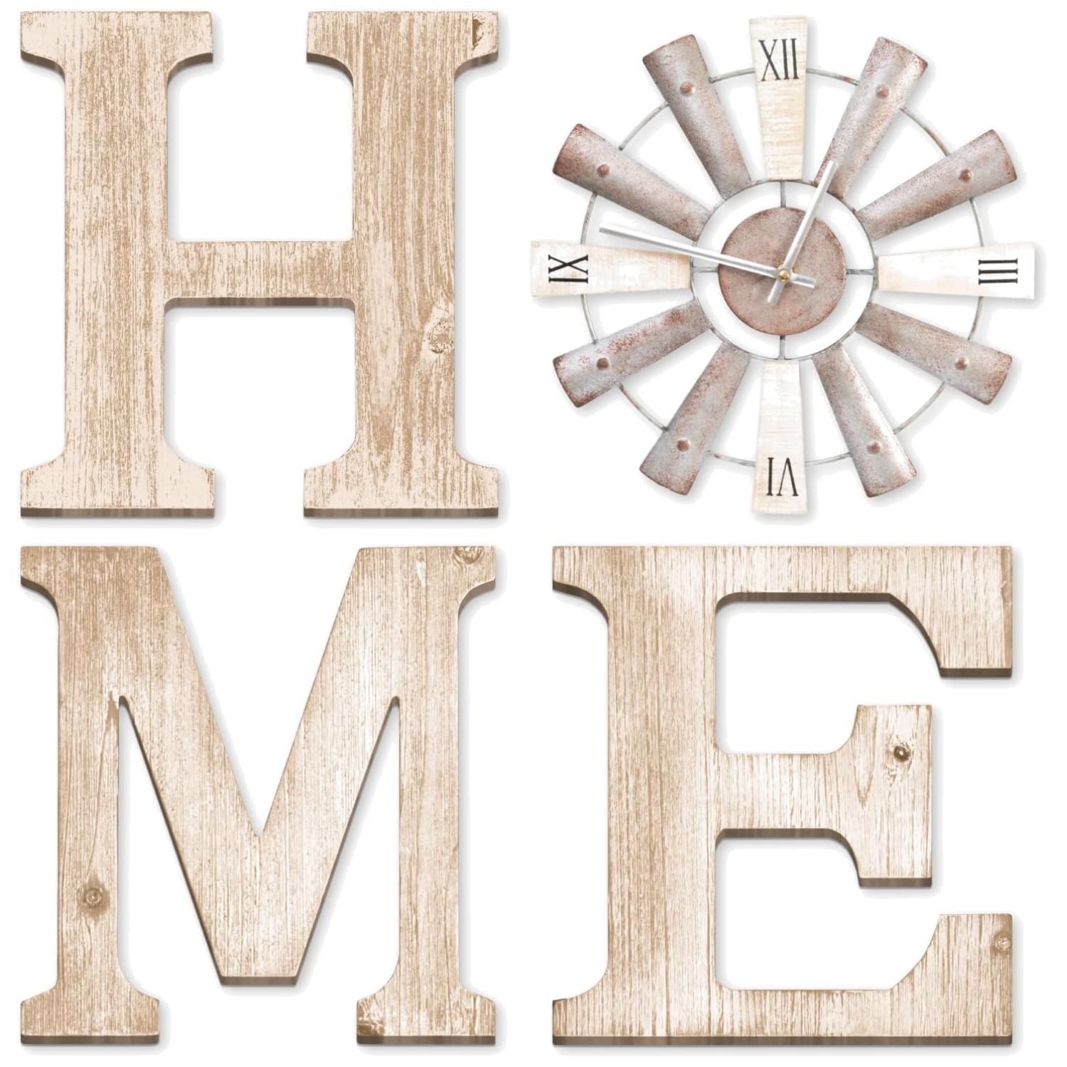 Rustic Farmhouse Home Signs with Windmill Clock Wall Decor
