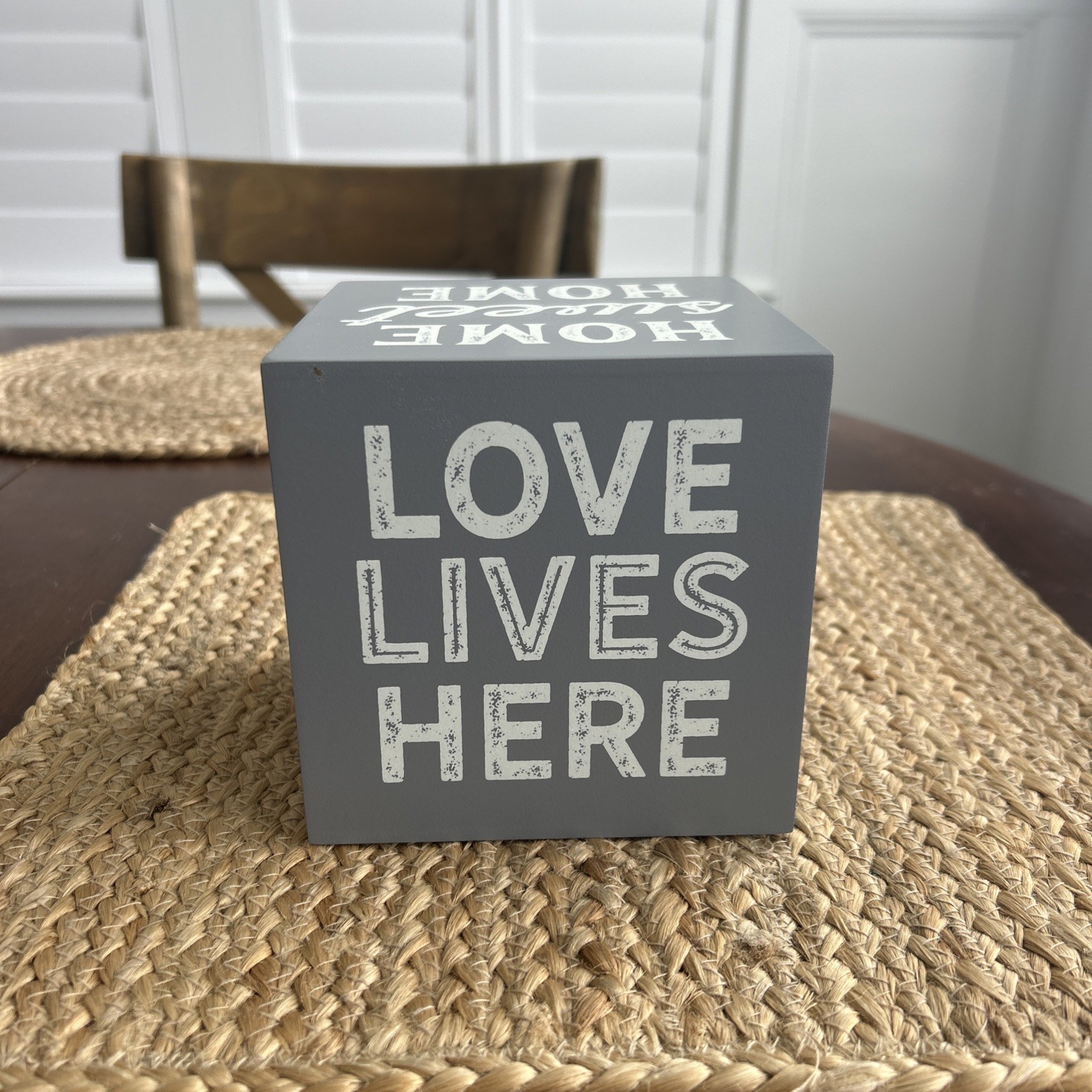 Grey & Ivory Wooden 5” Square Paper Weight/Home Decor/Sign/Block