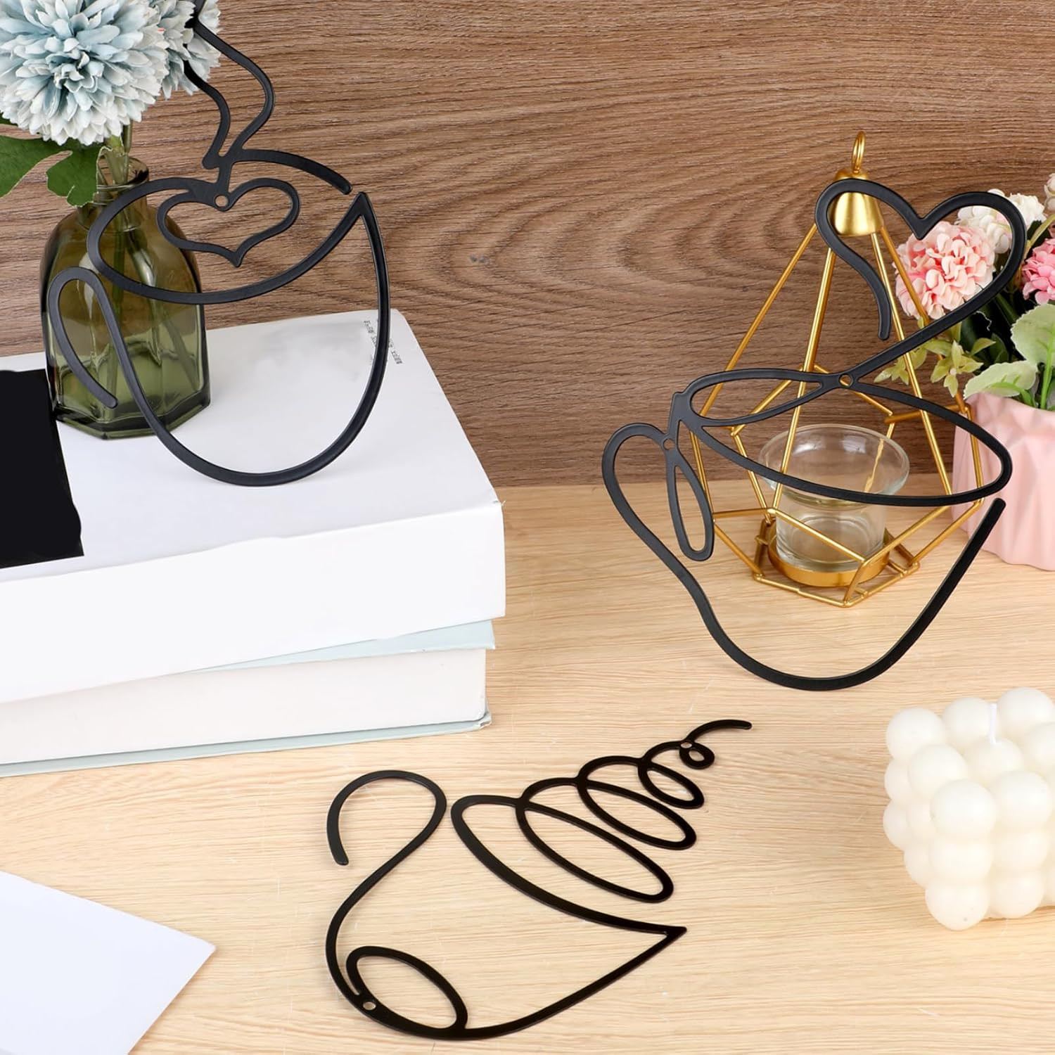 3 Pcs Coffee Cup Metal Wall Art Metal Coffee Sign Wire Hanging Bar Decor Vintage