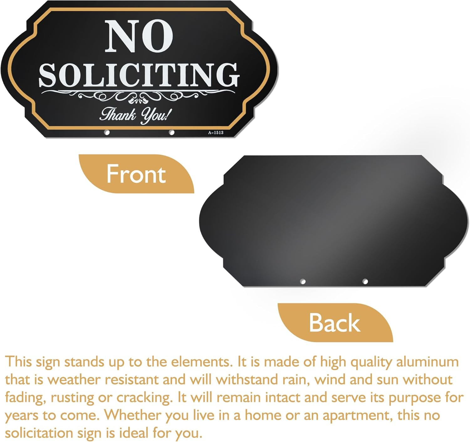 No Soliciting Sign for House with Stake – 50-Mil Thick Aluminum – 5X10 Inch/37 I