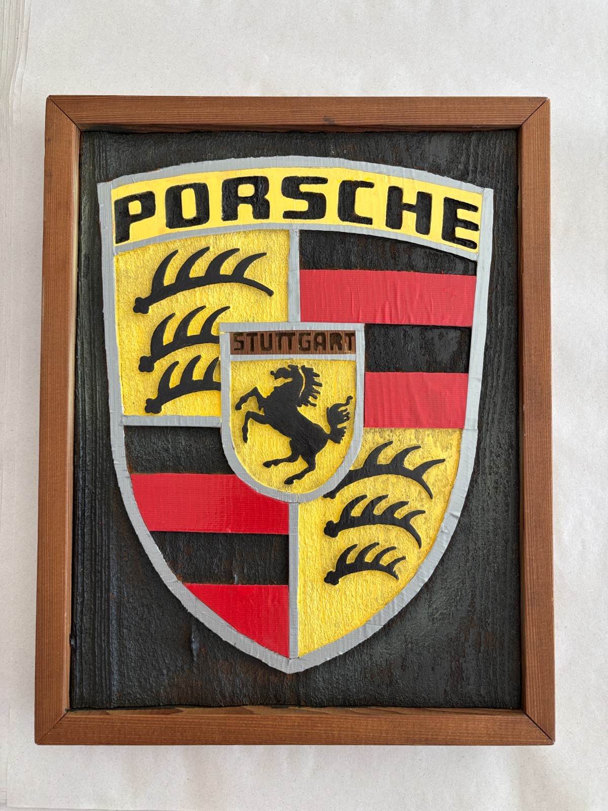 Porsche Wall Hanging sign (Solid Wood) Hand made and painted Size: 12 3/4″ x 16